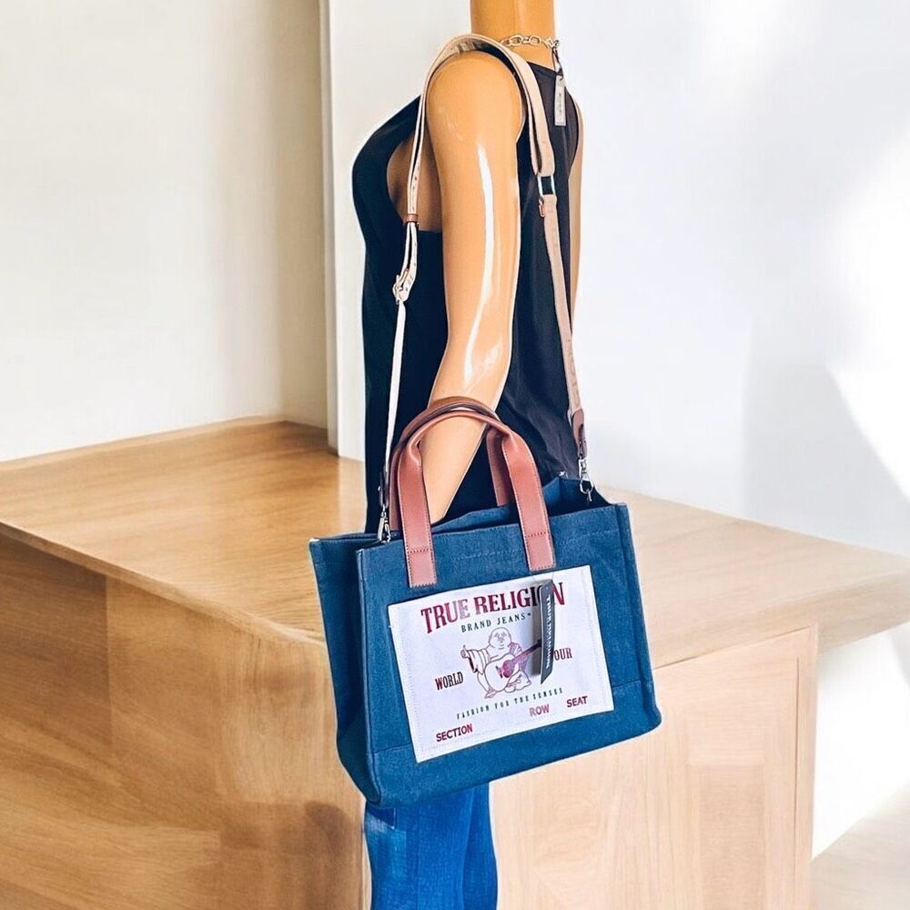 NWT Gorgeous True Religion Denim Signature Guitar Strap Crossbody Tote Bag - Picture 6 of 16